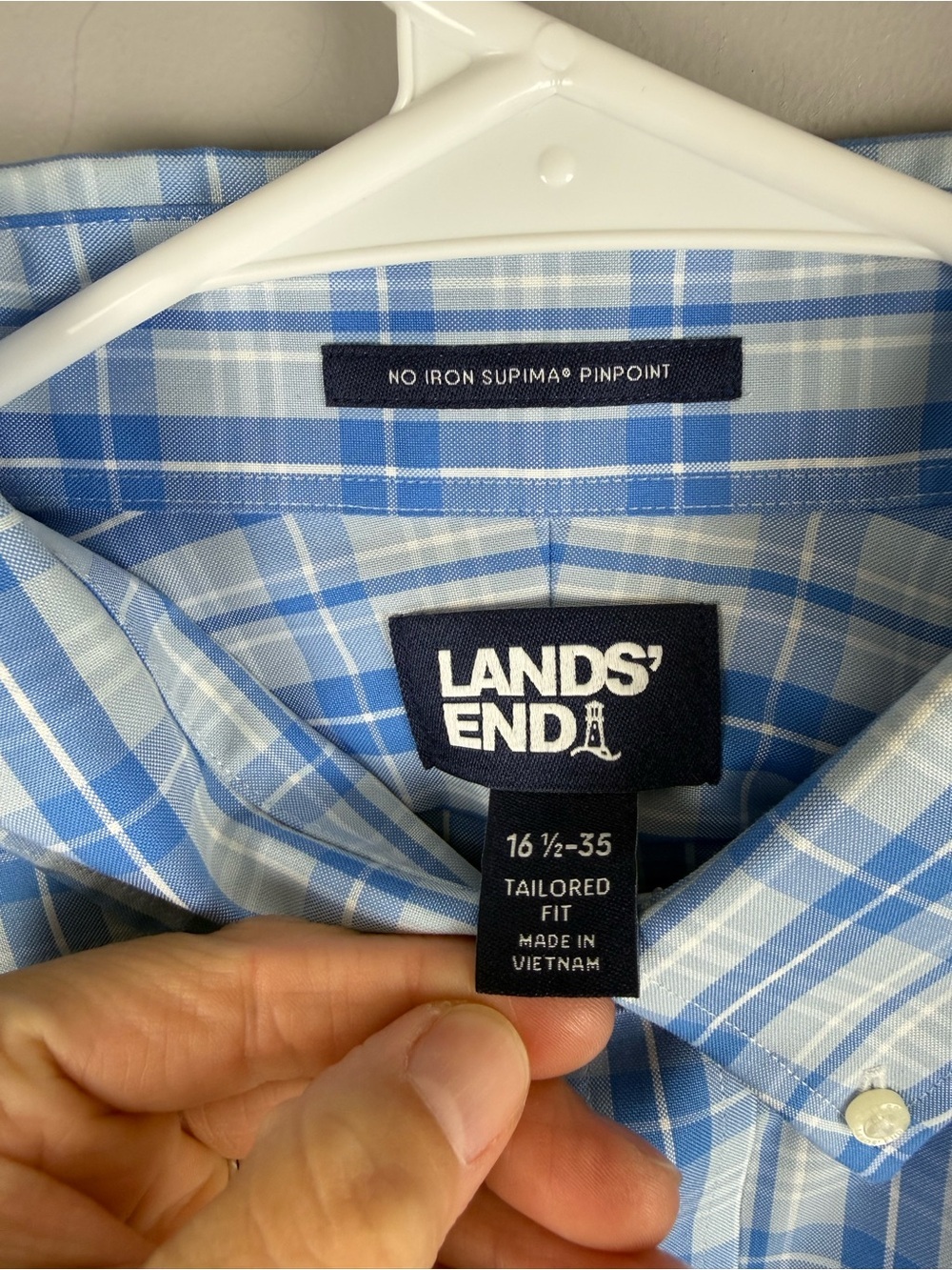 Lands End Men’s Blue Plaid Tailored Fit Long Sleeve Button Up Shirt SZ 16 1/2-35 - Picture 3 of 8